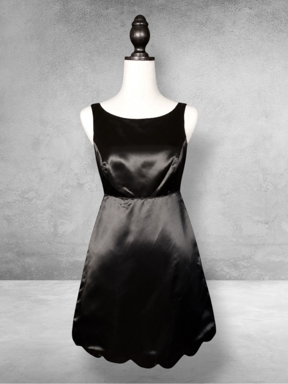 Vintage Betsey Johnson Dress Black Satin Scalloped Hem Glam Goth Whimsigoth P